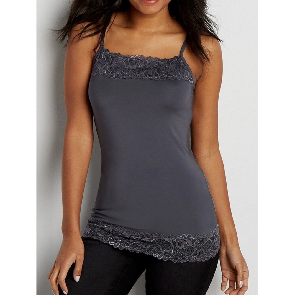 Downeast Basics Gray Lace Trimmed Stretch  Camisole, Medium